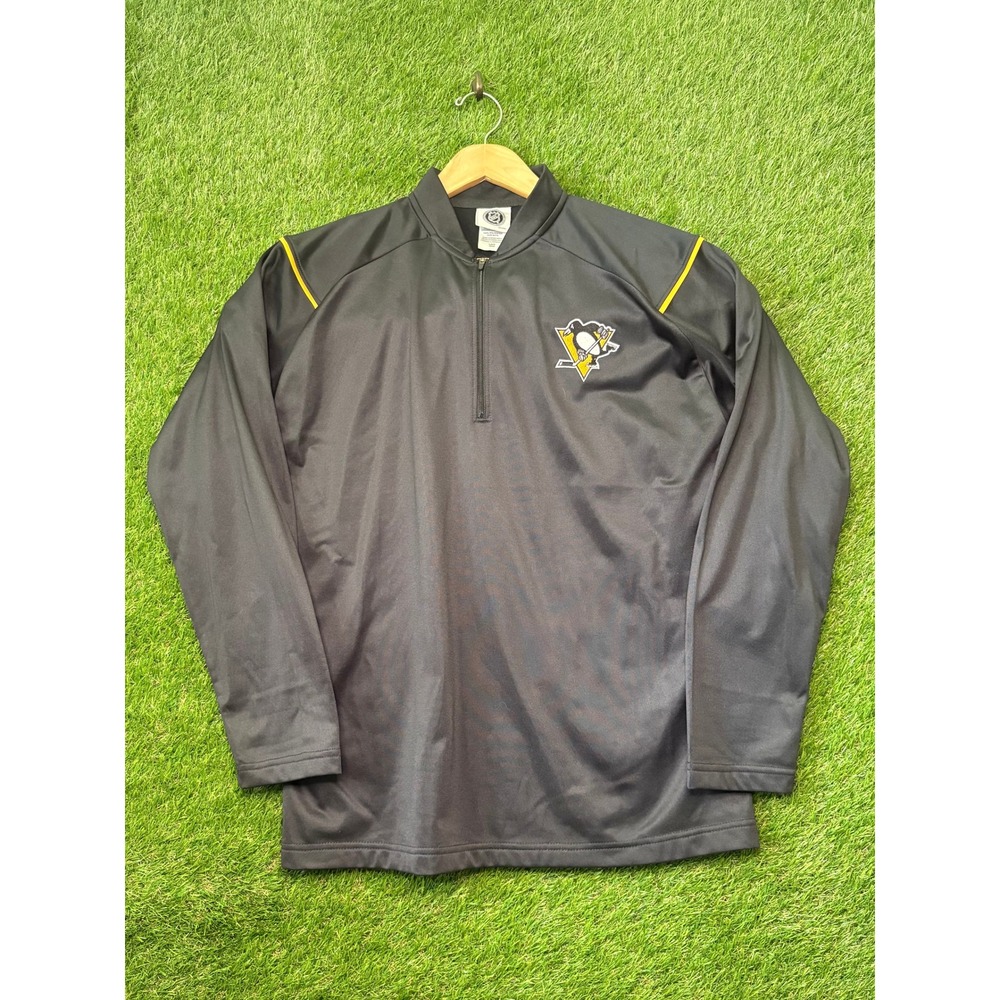 Official NHL Pittsburgh Penguins Quarter Zip Pullover Black Mens Large L/G 42/44